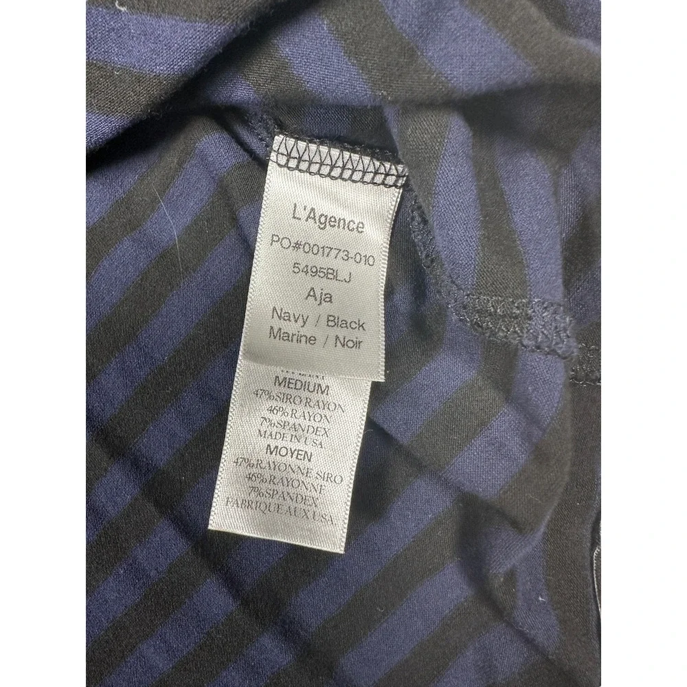 LAgence Aja Striped Turtleneck Womens M  Navy Black 3/4 Sleeve Rayon Jersey Top - Picture 7 of 8